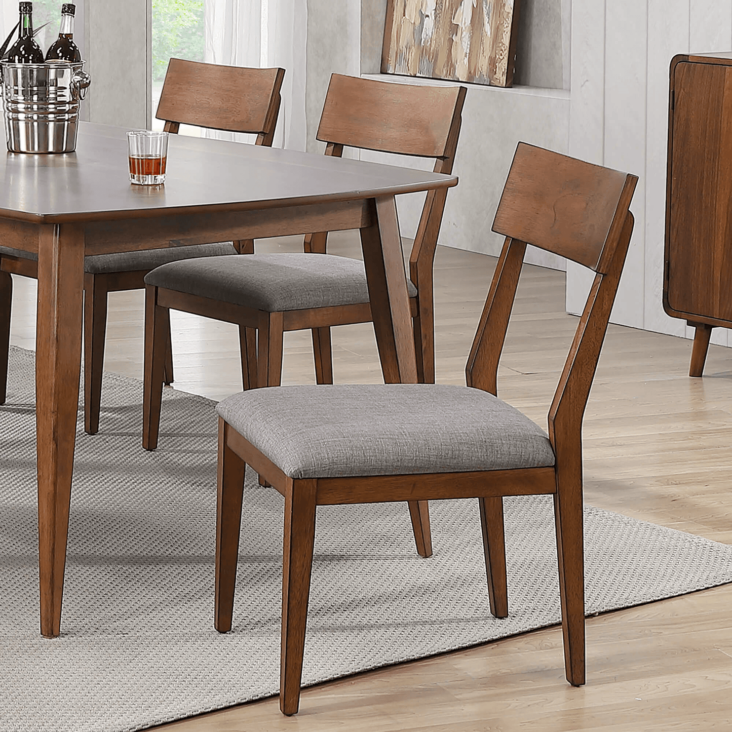 Mid Century Modern Dining Chair Set Of 2 With Padded Fabric Seat