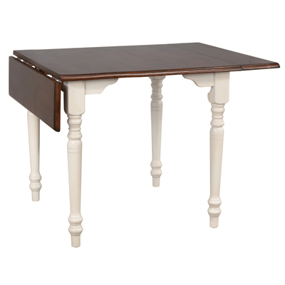 Andrews Rectangular Extendable Drop Leaf Dining Table In Antique White And Chestnut Brown