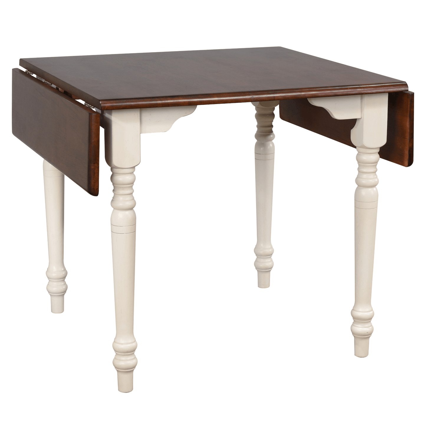 Andrews Rectangular Extendable Drop Leaf Dining Table In Antique White And Chestnut Brown