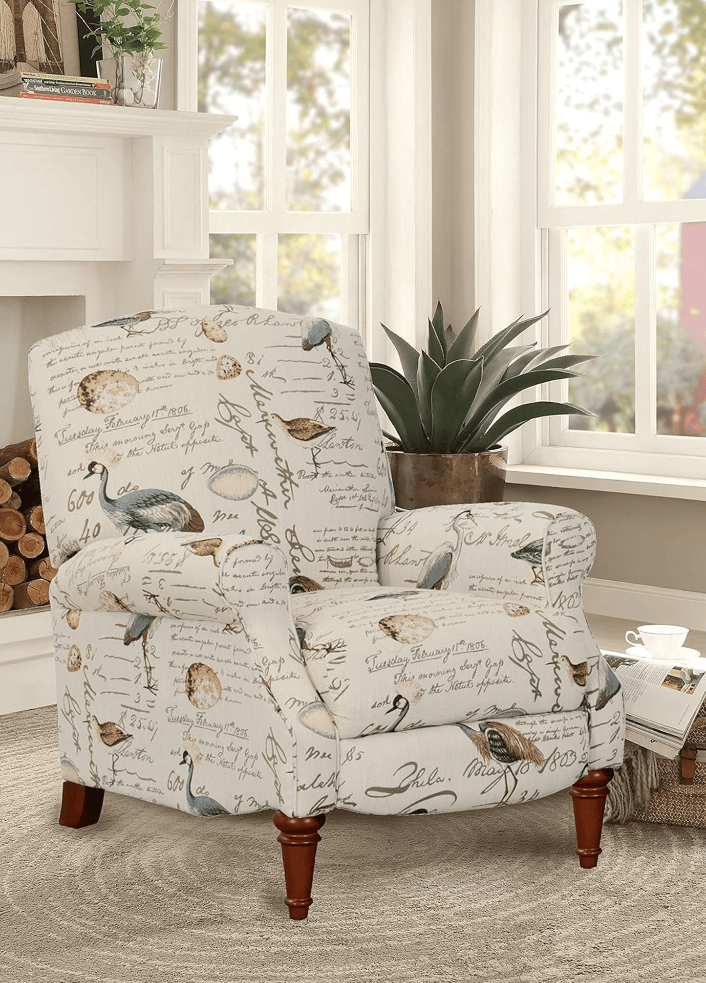 Sunset Trading Aviary Pushback Recliner In Ivory/Brown/Gray