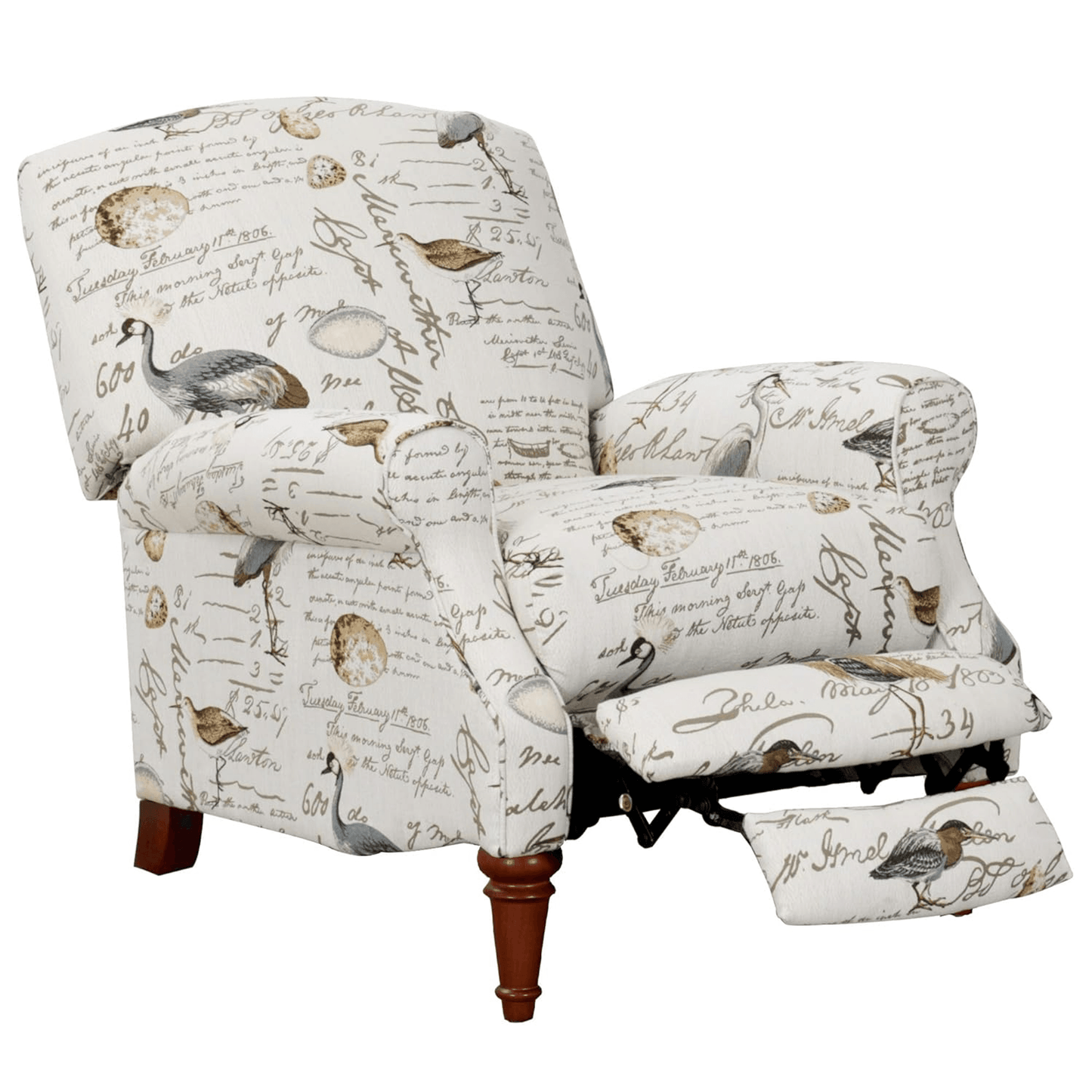 Sunset Trading Aviary Pushback Recliner In Ivory/Brown/Gray