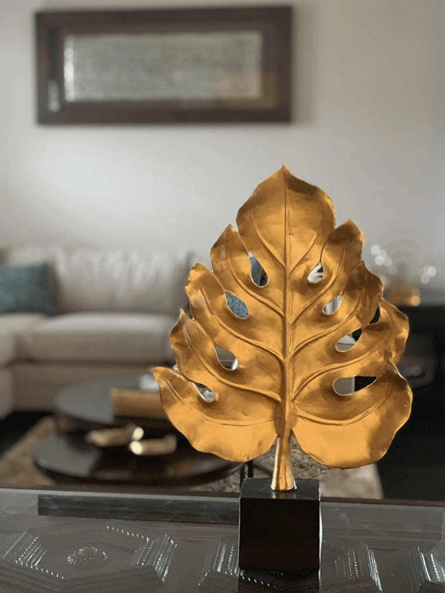 Elegantly Handcrafted Leaf Sculpture On Wooden Base