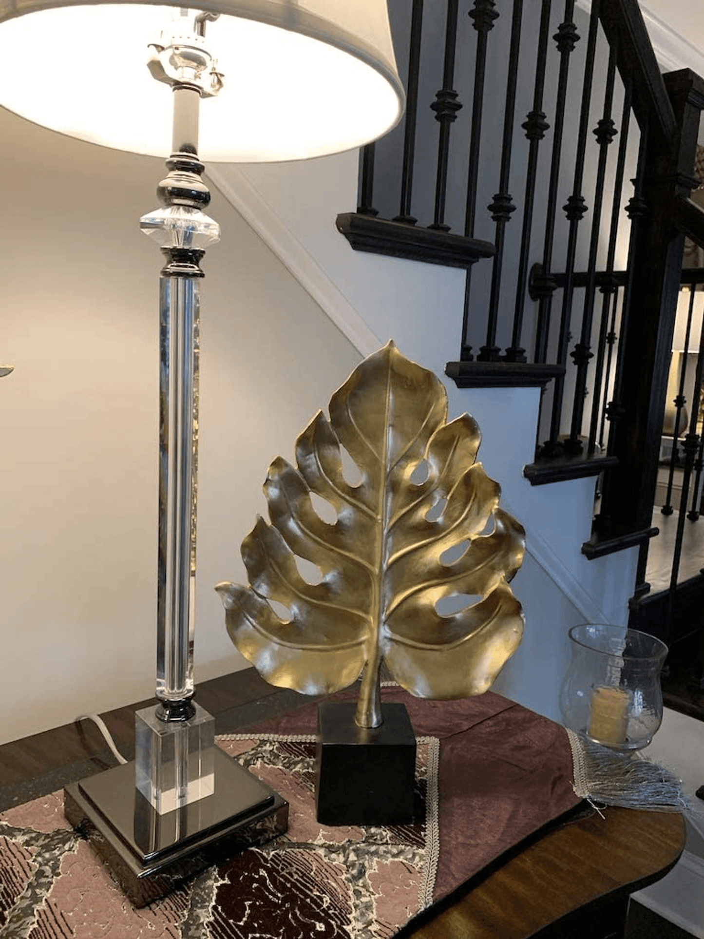 Elegantly Handcrafted Leaf Sculpture On Wooden Base
