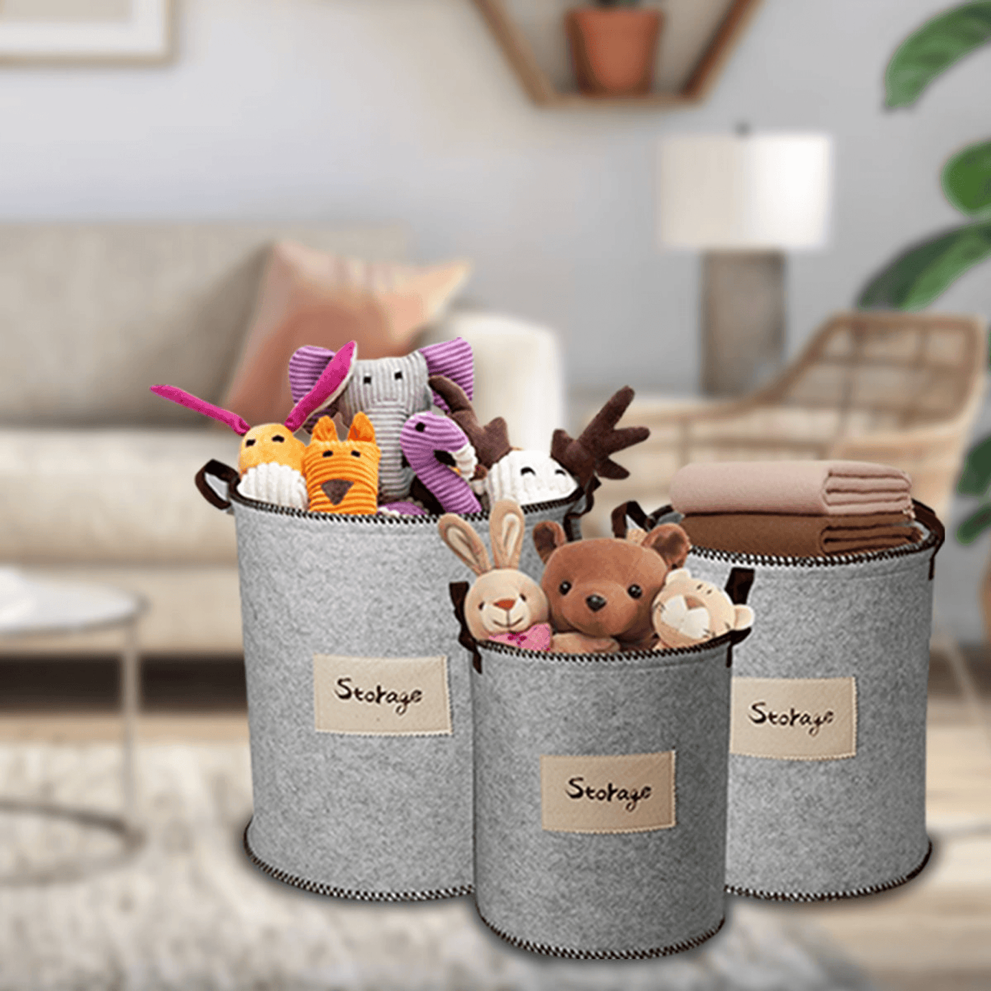 Elegant Set Of 3 Laundry Hampers And Storage Bins