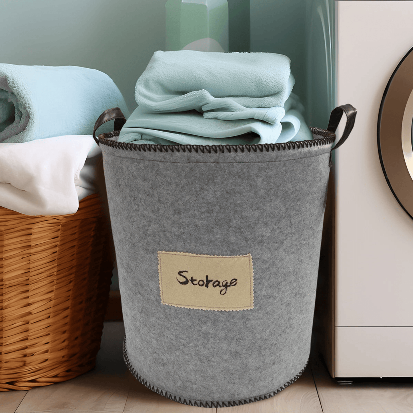 Elegant Gray Felt Laundry Hampers - Set Of 3