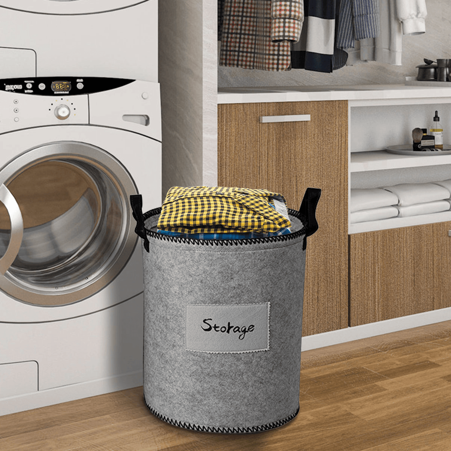 Elegant Gray Felt Laundry Hampers - Set Of 3