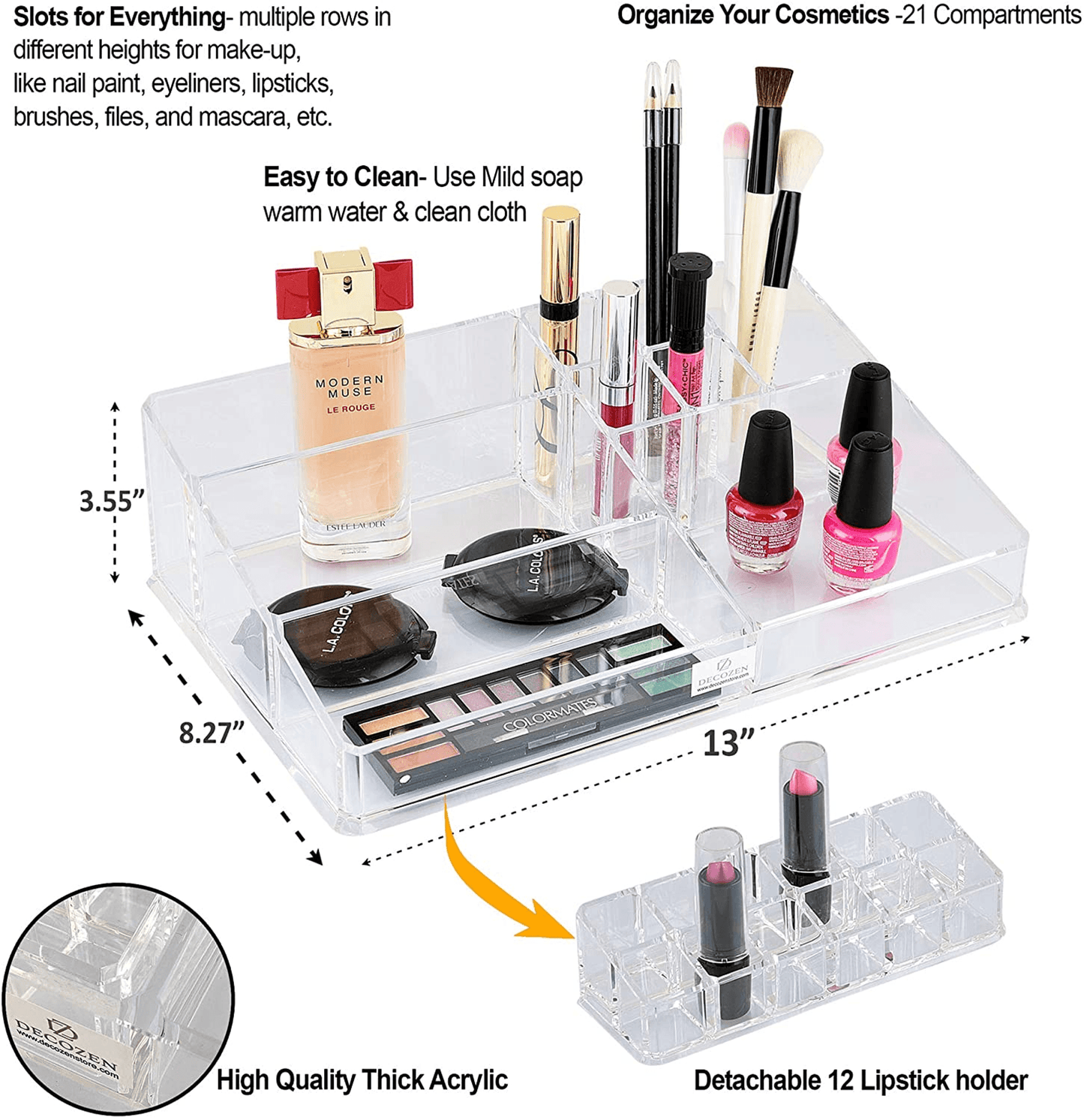 Clear Acrylic Makeup And Jewelry Organizer With 21 Slots