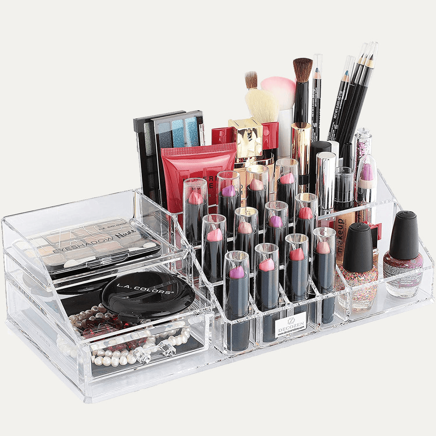 Clear Acrylic Makeup Organizer With 19 Slots And Drawer