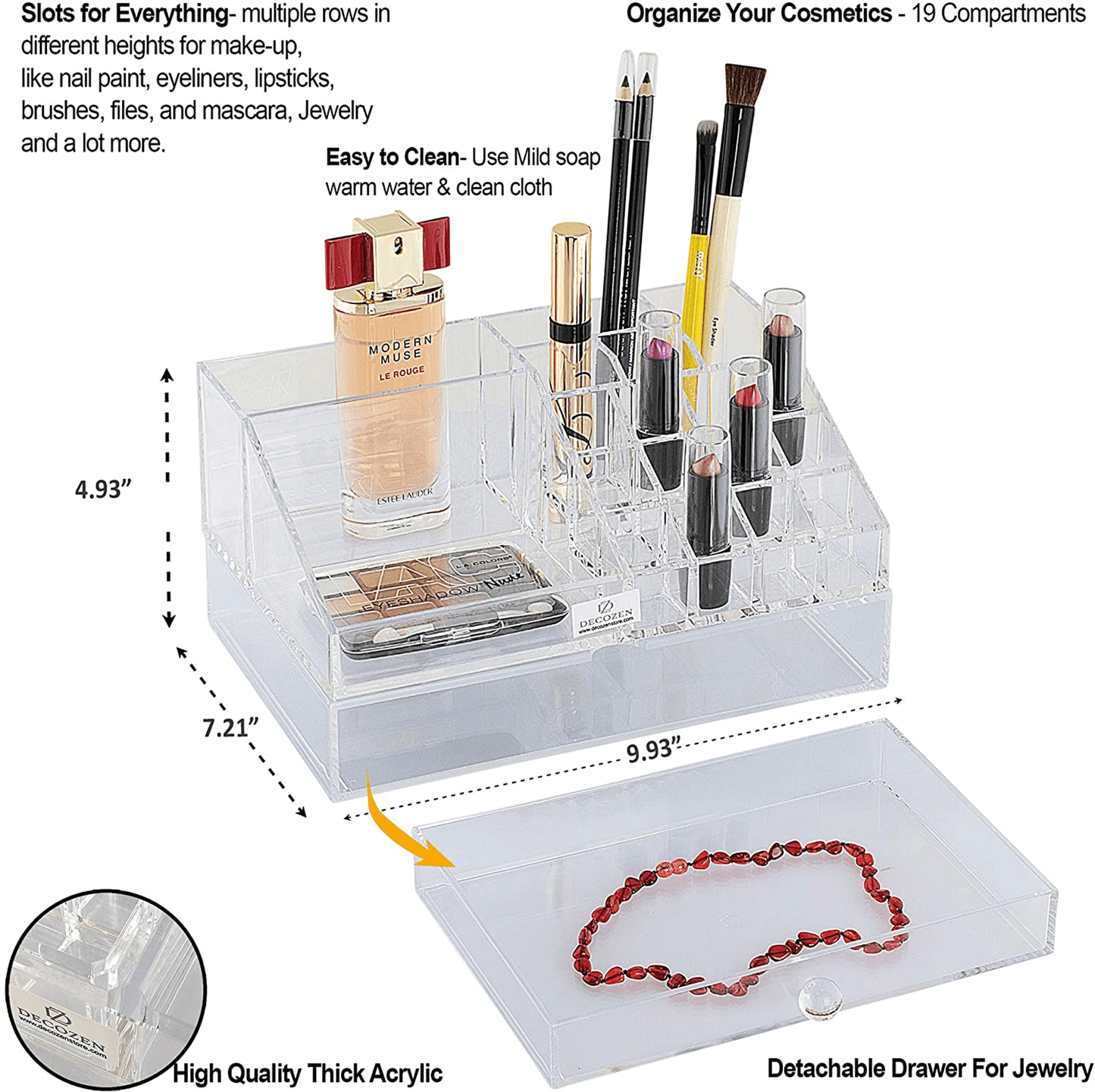 Clear Acrylic Makeup Organizer With 19 Slots And Drawer