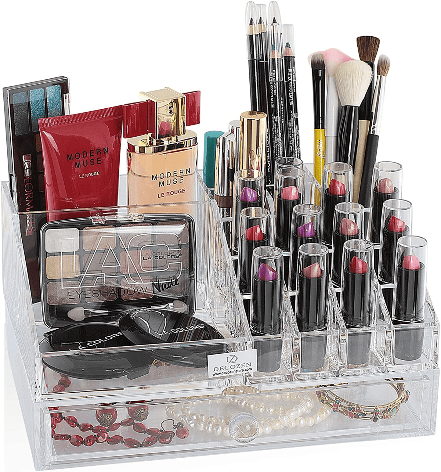 Clear Acrylic Makeup Organizer With 19 Slots And Drawer
