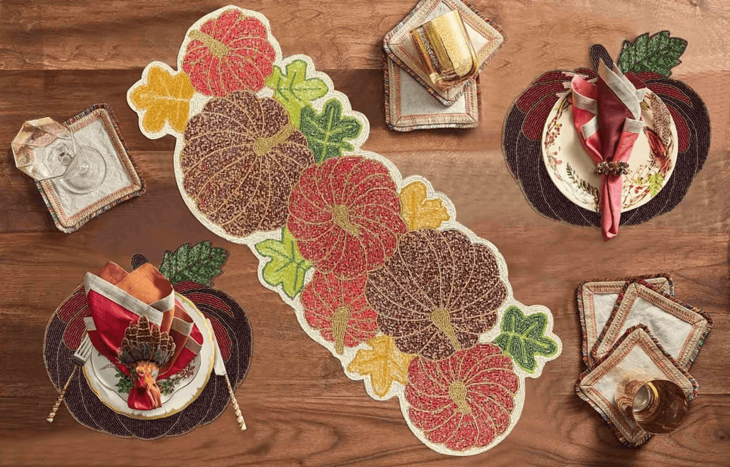 Elegant Pumpkin Beaded Table Runner