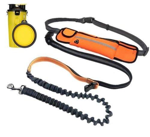 3 - Pocket Hands - Free Dog Leash Waist Belt with Reflective Straps and Water Bottle/Bowl - Dog Hugs Cat