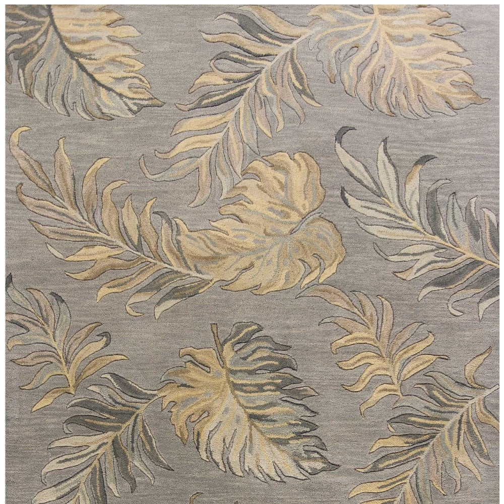 5' X 8' Grey Hand Tufted Tropical Palms Indoor Area Rug