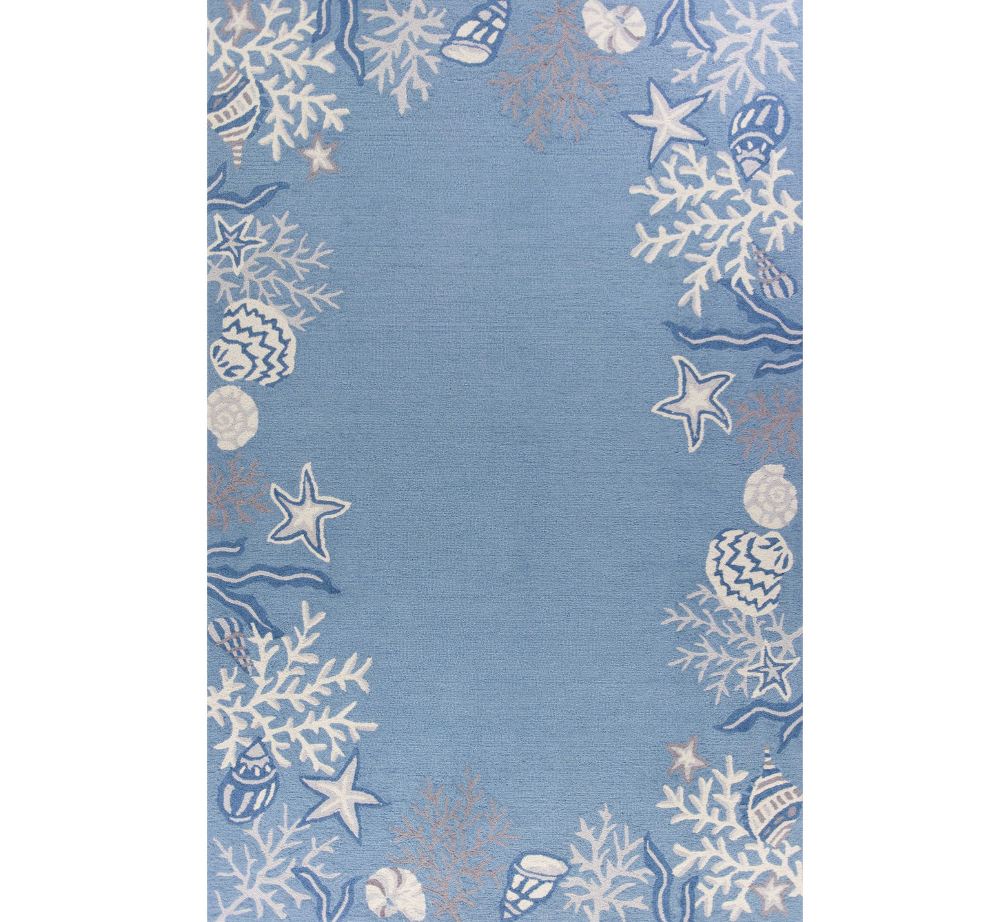 8' X 10' Sea Blue Hand Hooked Bordered Coral Reef Indoor Area Rug