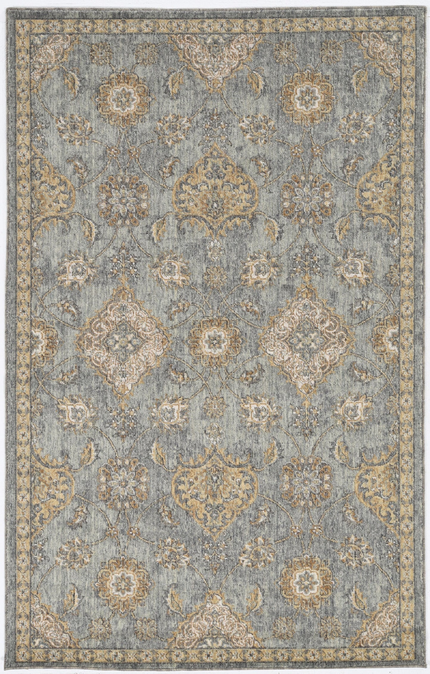 2' X 3' Sage Green Wool Floral Distressed Area Rug