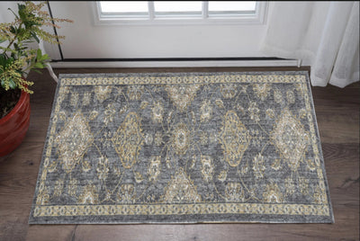 2' X 3' Gray Wool Medallion Area Rug