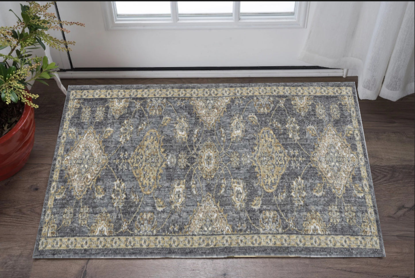 2' X 3' Gray Wool Medallion Area Rug