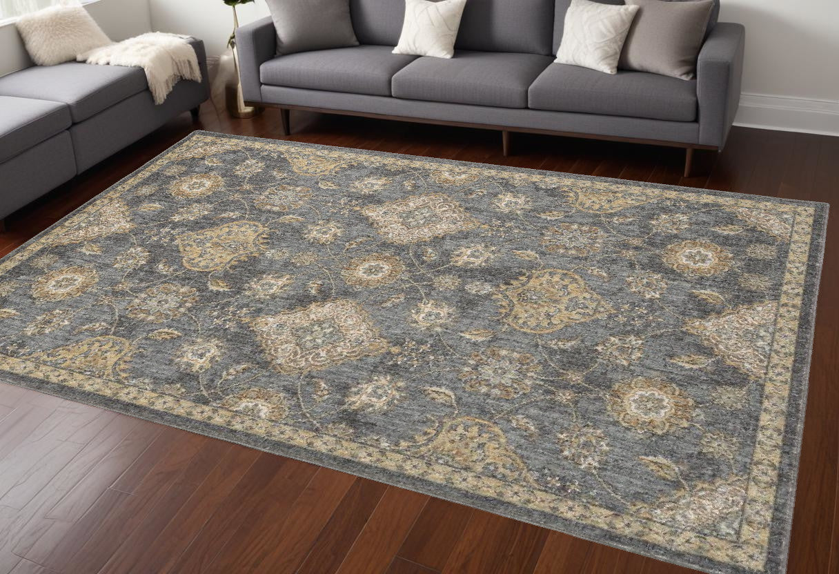 2' X 3' Gray Wool Medallion Area Rug