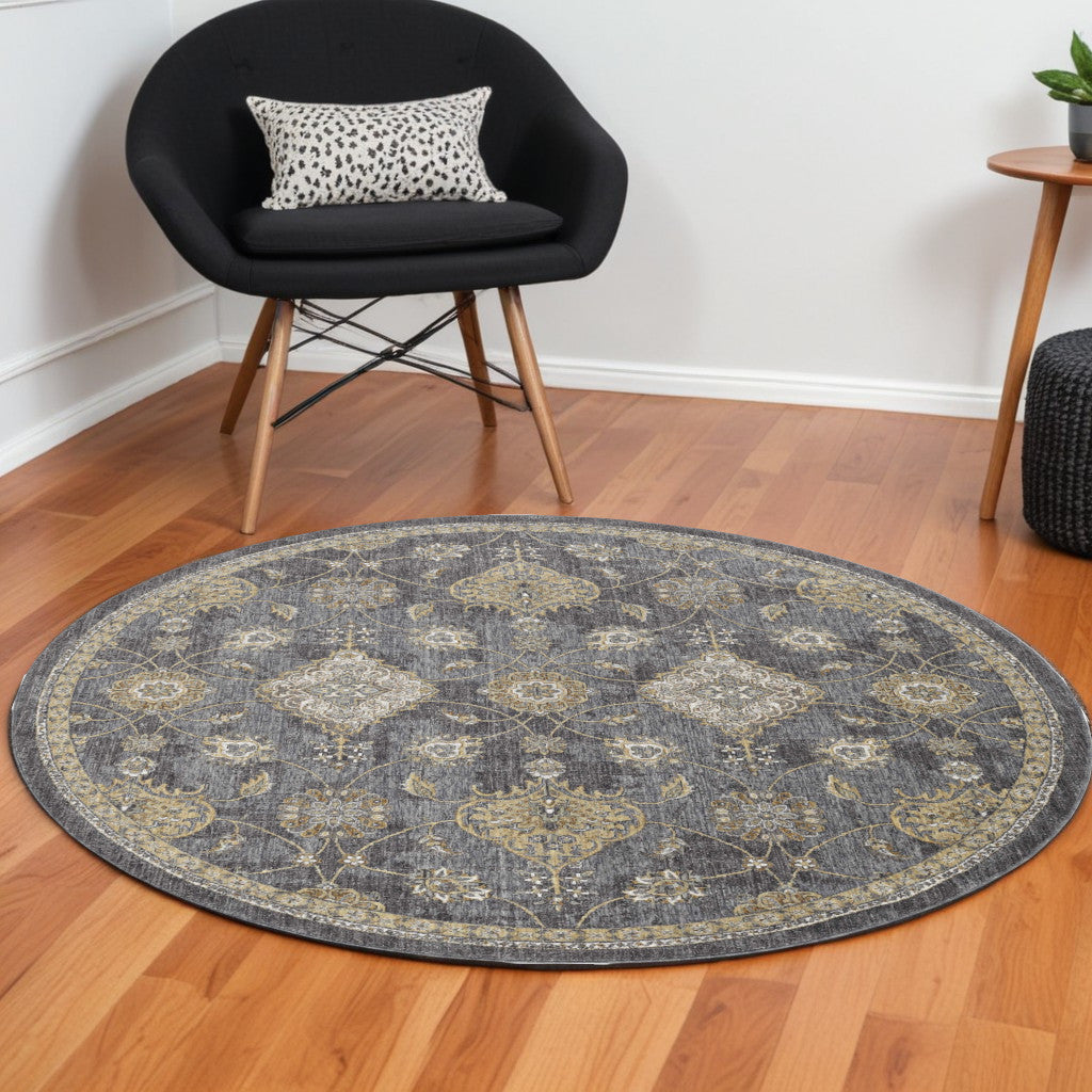 2' X 3' Gray Wool Medallion Area Rug