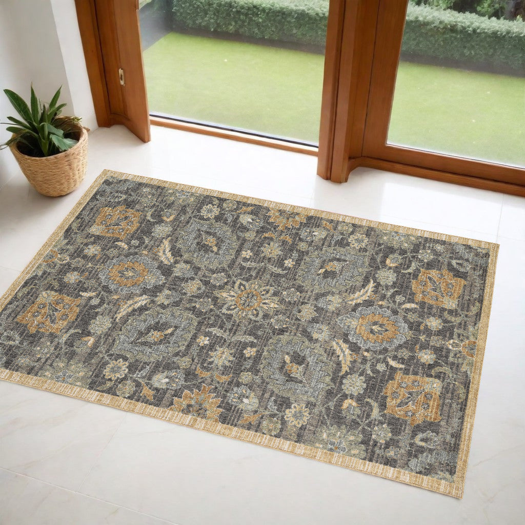 2' X 3' Taupe Machine Woven Vintage Floral Traditional Indoor Accent Rug