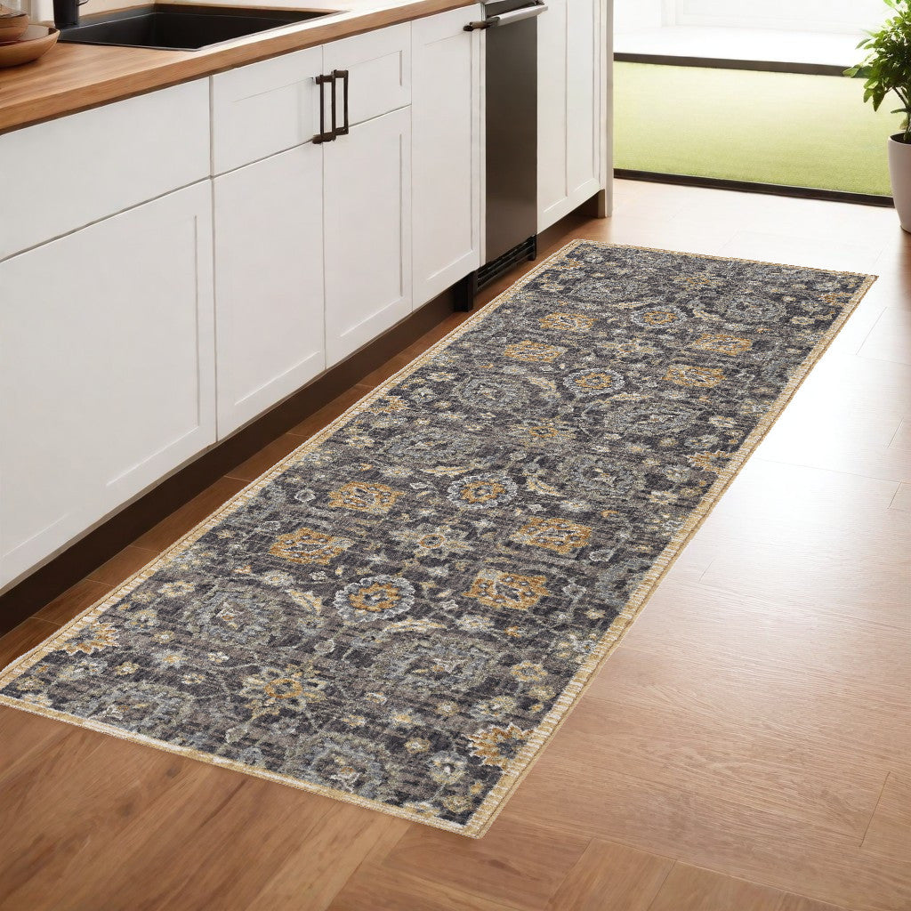 2' X 3' Taupe Machine Woven Vintage Floral Traditional Indoor Accent Rug