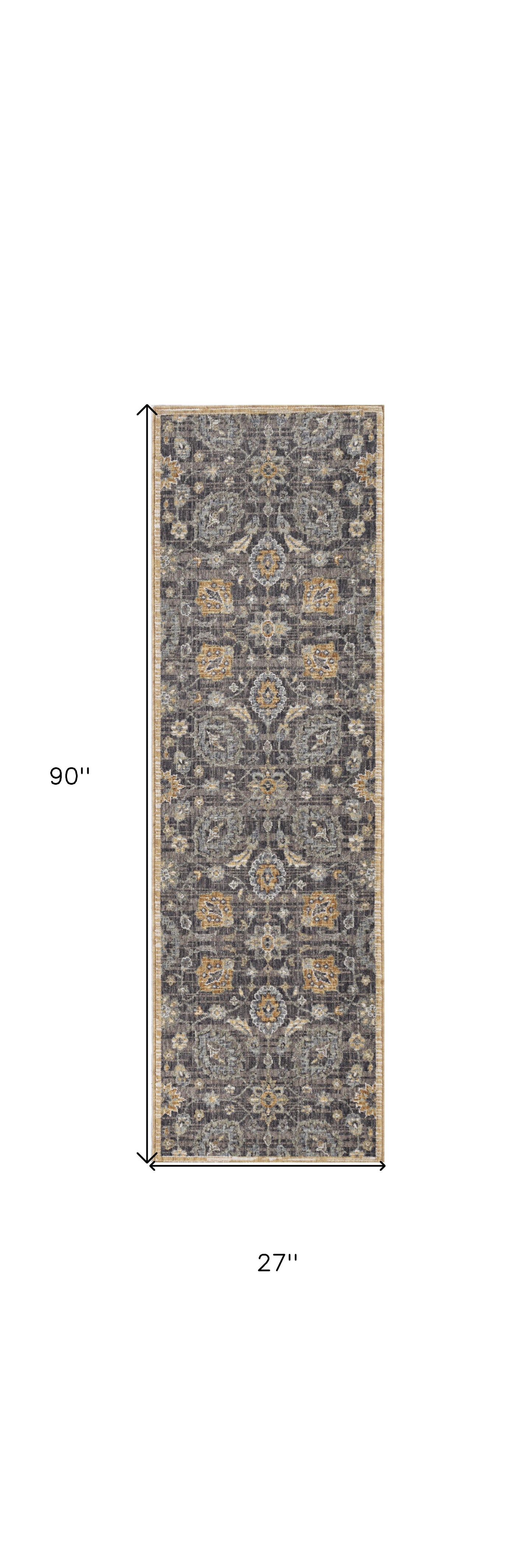 2' X 3' Taupe Machine Woven Vintage Floral Traditional Indoor Accent Rug