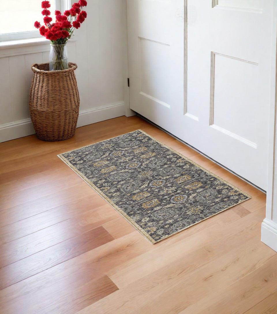 2' X 3' Taupe Machine Woven Vintage Floral Traditional Indoor Accent Rug