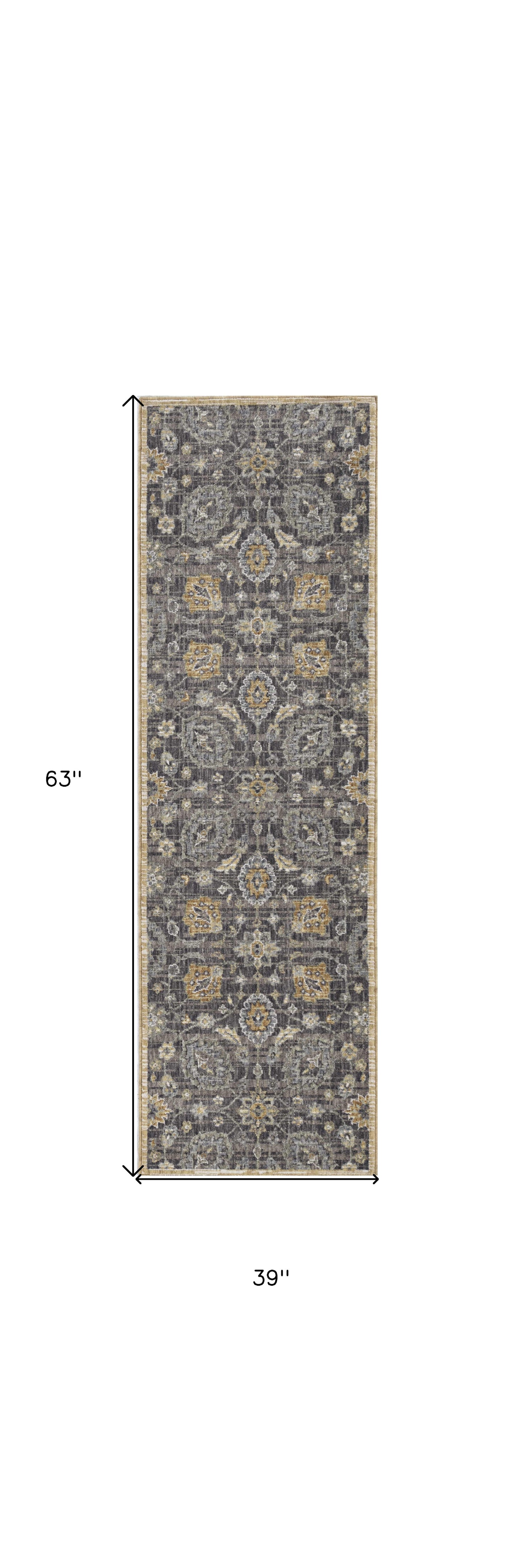 2' X 3' Taupe Machine Woven Vintage Floral Traditional Indoor Accent Rug