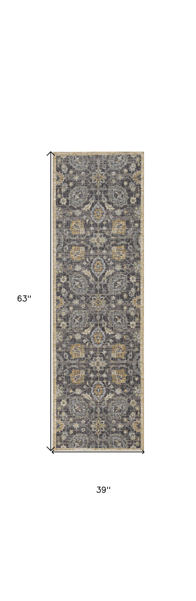 2' X 3' Taupe Machine Woven Vintage Floral Traditional Indoor Accent Rug