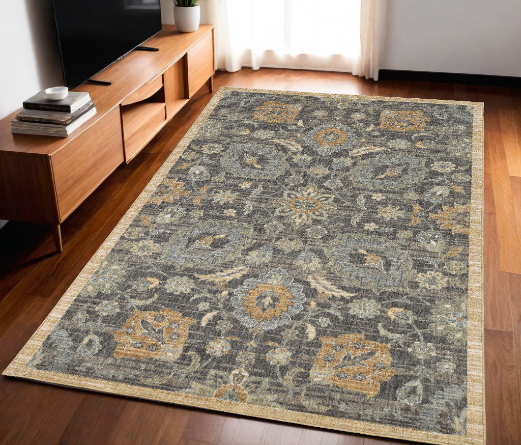 2' X 3' Taupe Machine Woven Vintage Floral Traditional Indoor Accent Rug