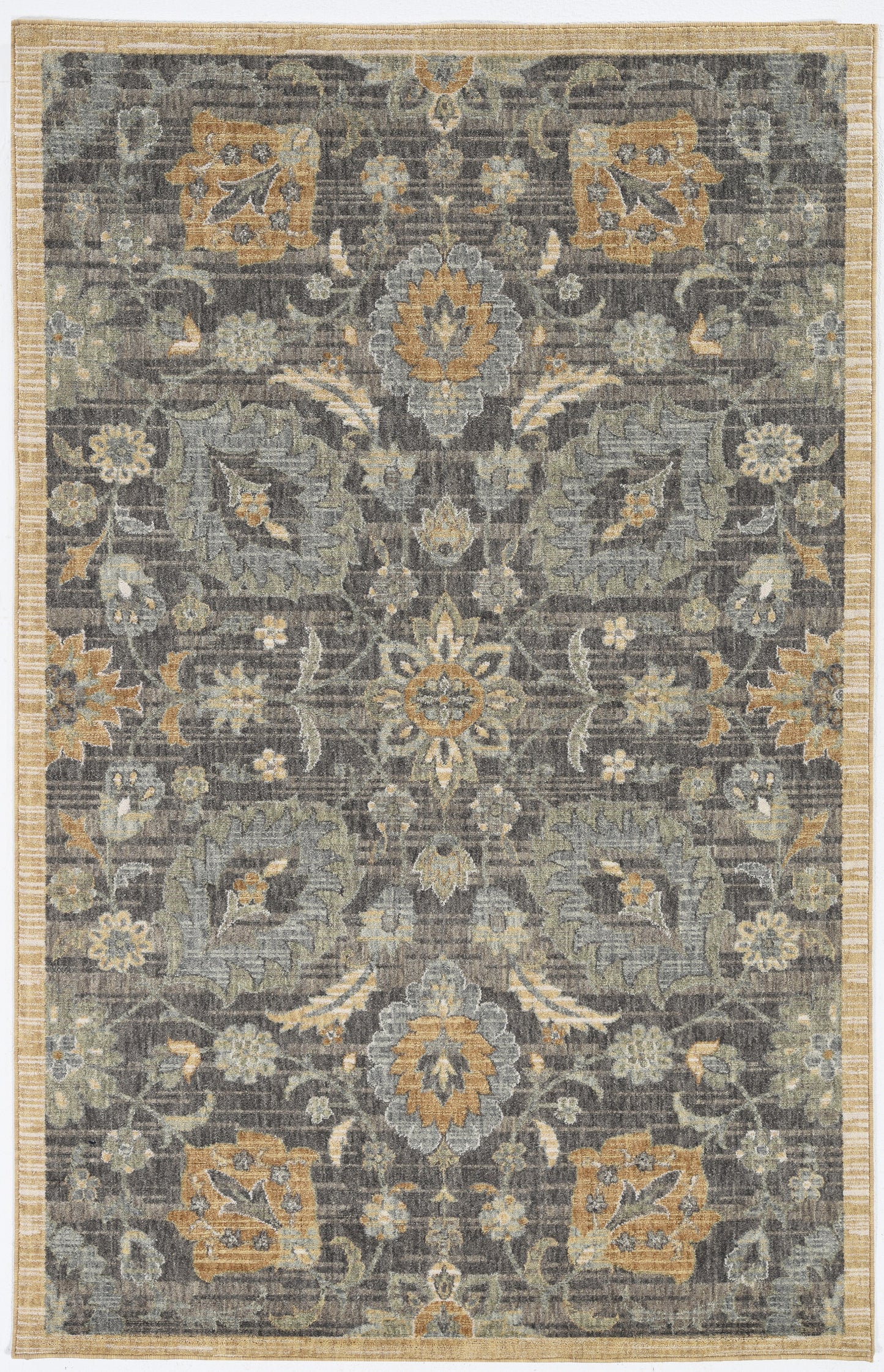 2' X 3' Taupe Machine Woven Vintage Floral Traditional Indoor Accent Rug