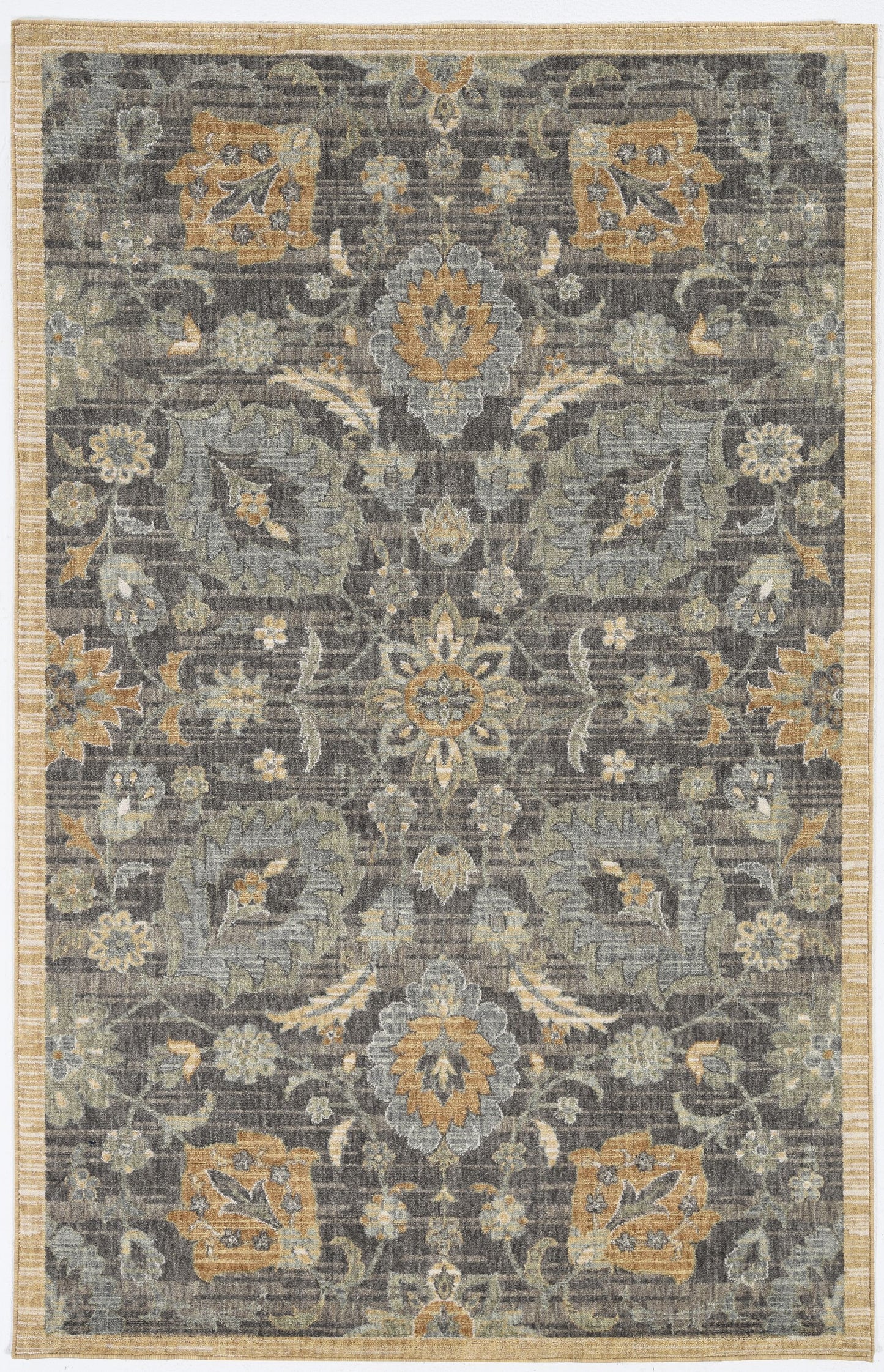 2' X 3' Taupe Machine Woven Vintage Floral Traditional Indoor Accent Rug