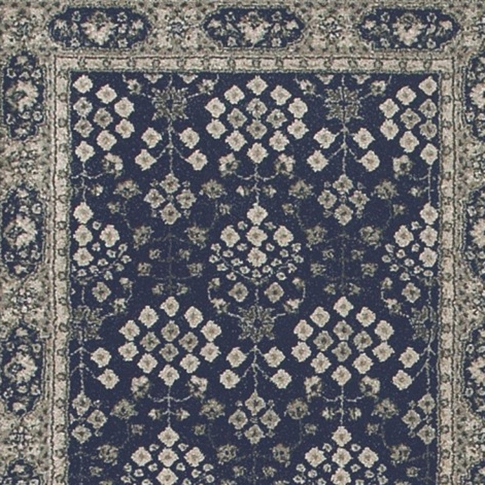 2' X 8' Navy And Gray Floral Ditsy Runner Rug