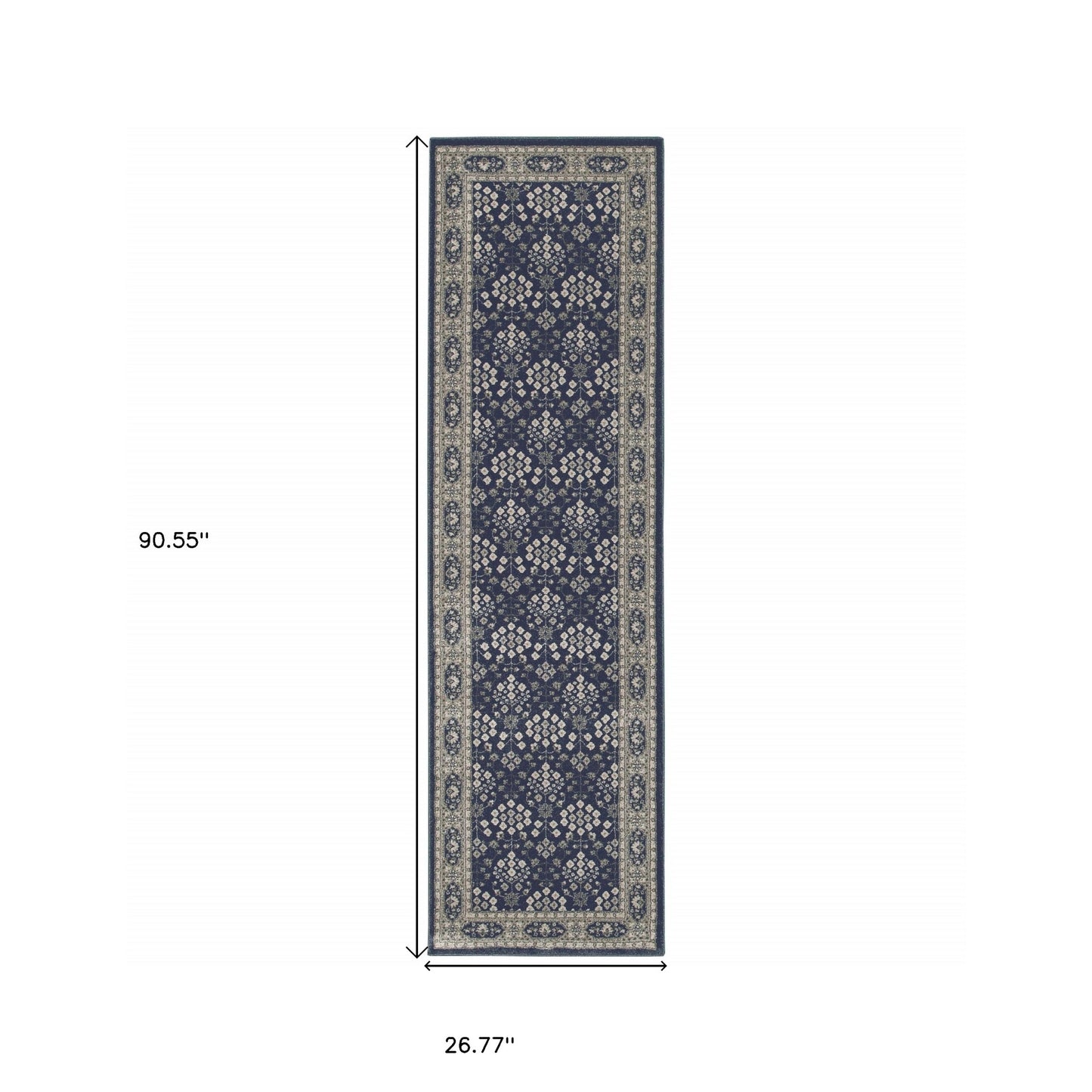 2' X 8' Navy And Gray Floral Ditsy Runner Rug