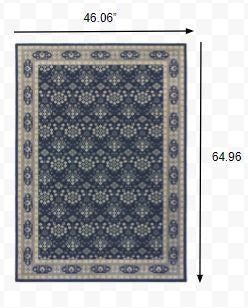 2' X 8' Navy And Gray Floral Ditsy Runner Rug