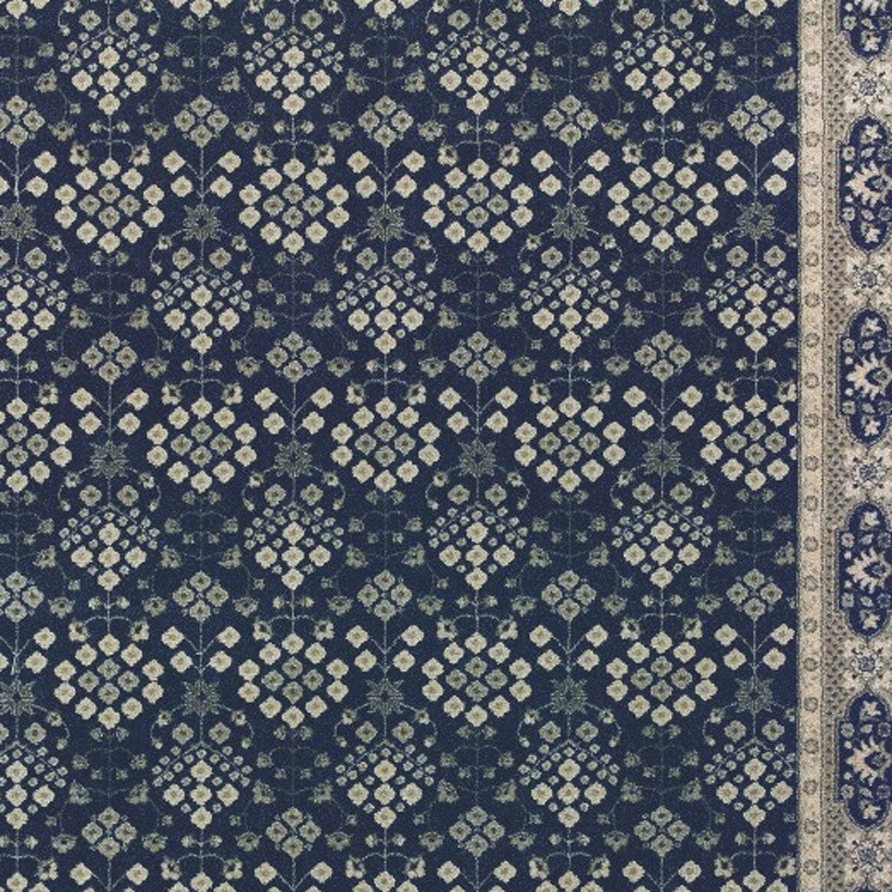 2' X 8' Navy And Gray Floral Ditsy Runner Rug