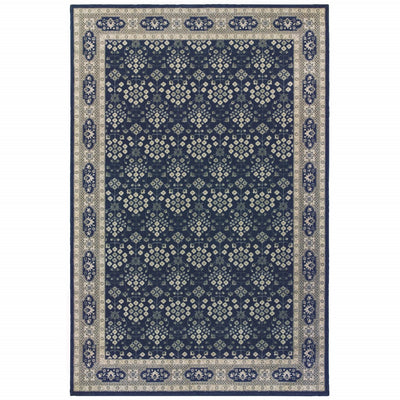 2' X 8' Navy And Gray Floral Ditsy Runner Rug