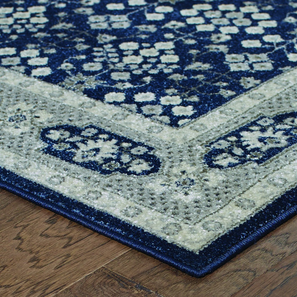 2' X 8' Navy And Gray Floral Ditsy Runner Rug