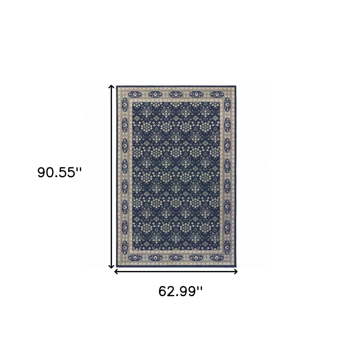 2' X 8' Navy And Gray Floral Ditsy Runner Rug