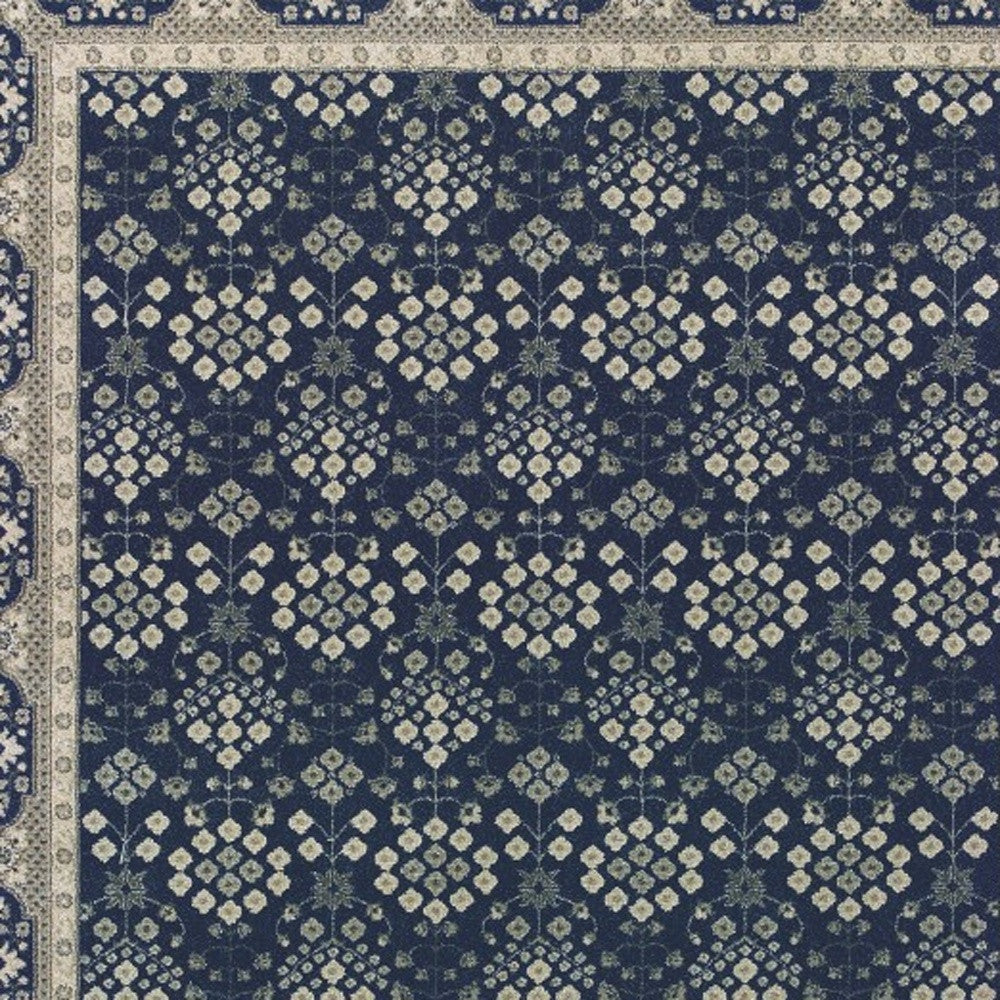 2' X 8' Navy And Gray Floral Ditsy Runner Rug