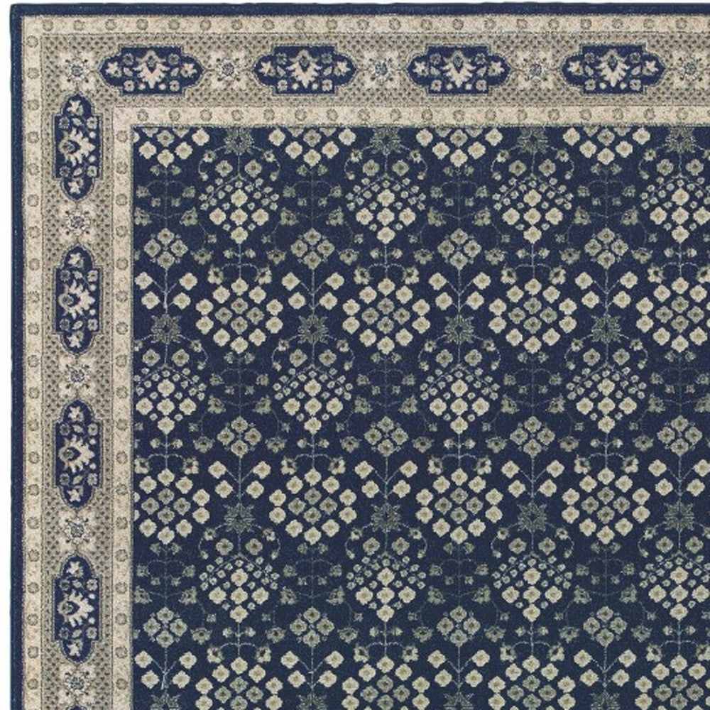 2' X 8' Navy And Gray Floral Ditsy Runner Rug