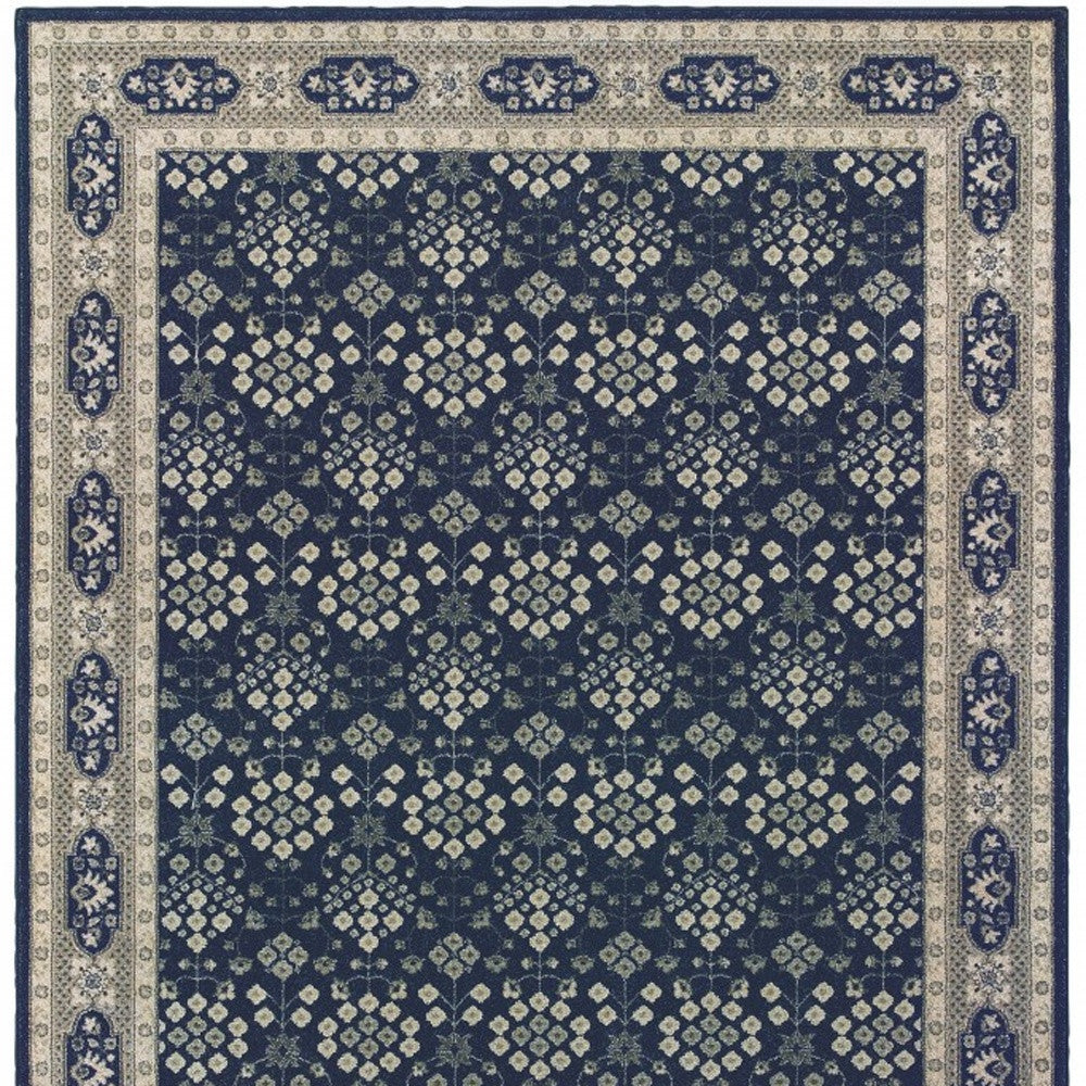 2' X 8' Navy And Gray Floral Ditsy Runner Rug