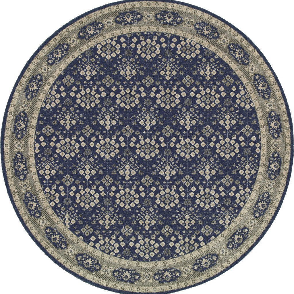 2' X 8' Navy And Gray Floral Ditsy Runner Rug