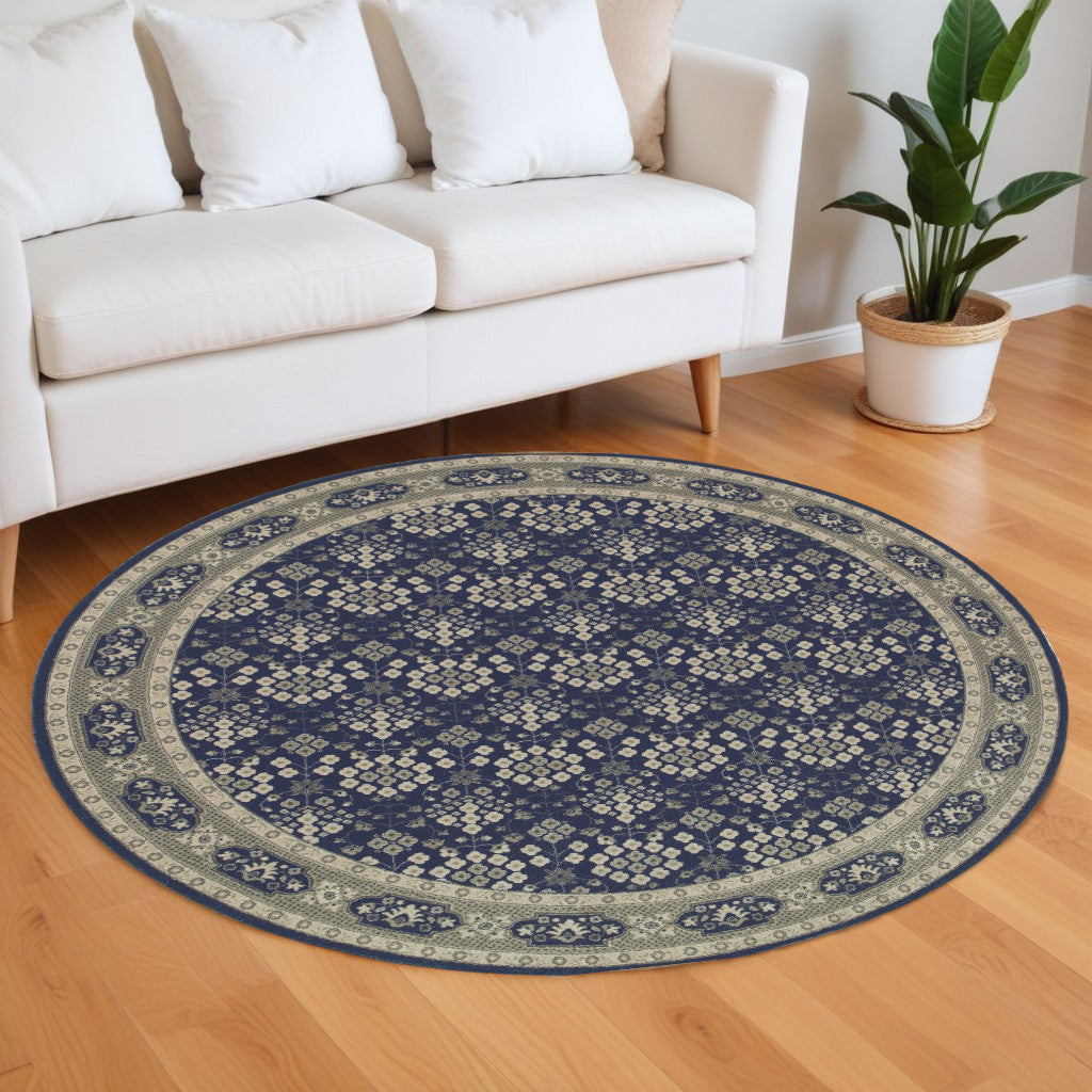 2' X 8' Navy And Gray Floral Ditsy Runner Rug