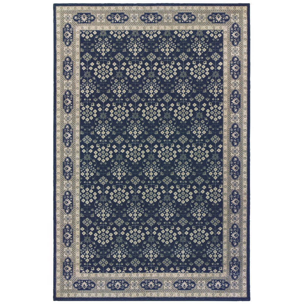 2' X 8' Navy And Gray Floral Ditsy Runner Rug