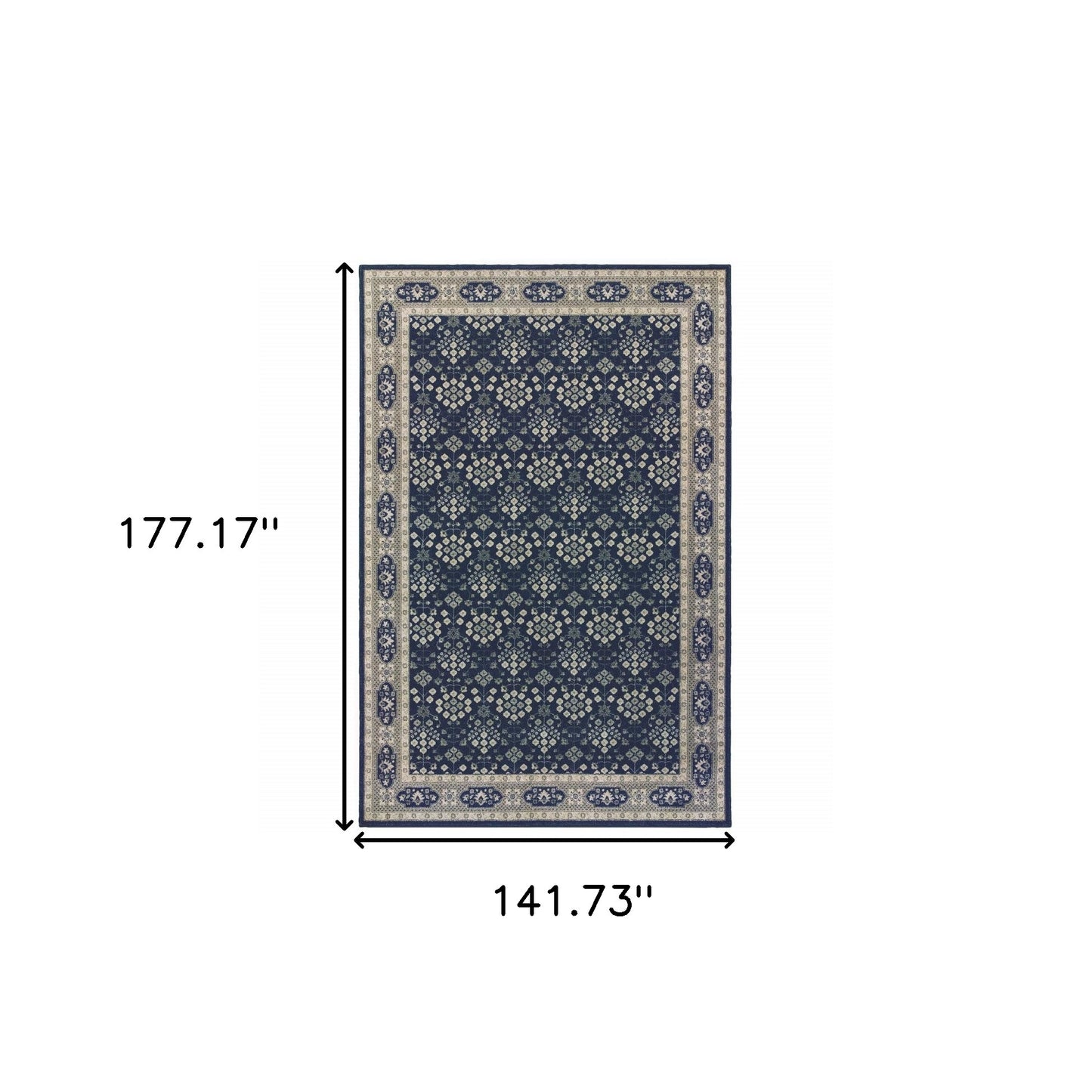 2' X 8' Navy And Gray Floral Ditsy Runner Rug