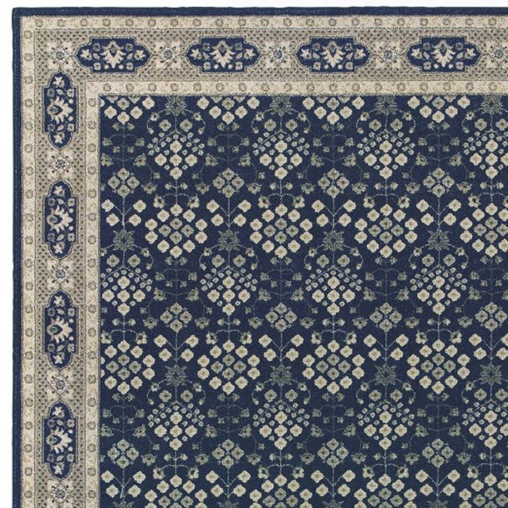 2' X 8' Navy And Gray Floral Ditsy Runner Rug