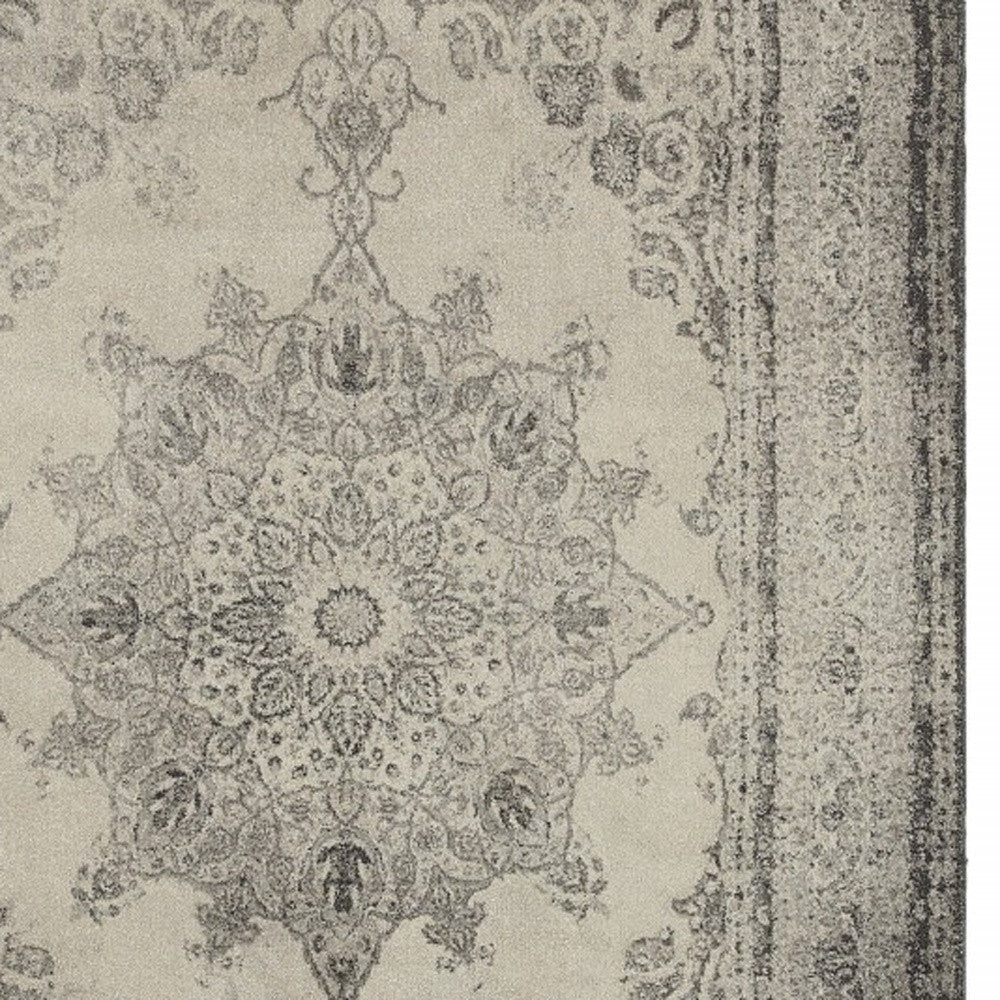 4' X 6' Ivory And Gray Pale Medallion Area Rug