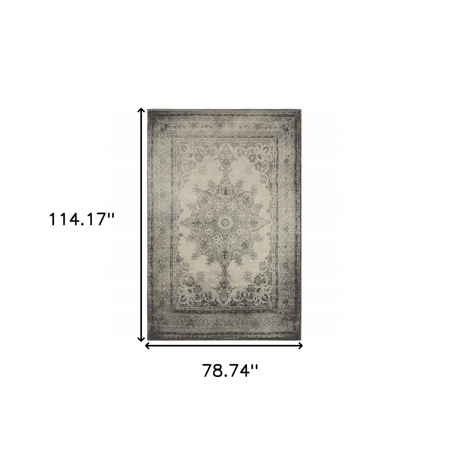 4' X 6' Ivory And Gray Pale Medallion Area Rug