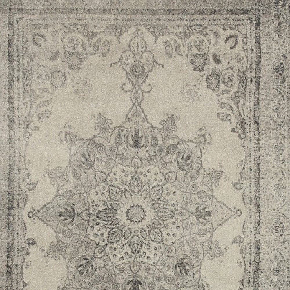 4' X 6' Ivory And Gray Pale Medallion Area Rug